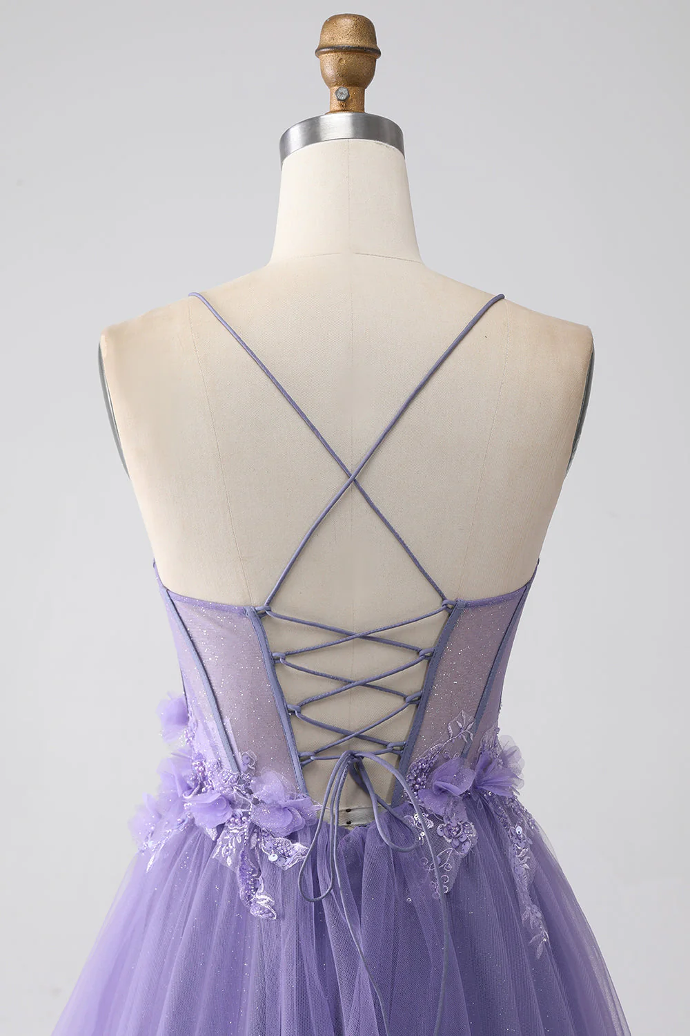 Fioletowa Gorset Kwiat Cienkich Ramiączkach Księżniczkowa Sukienka Na Studniówkę - Image 5