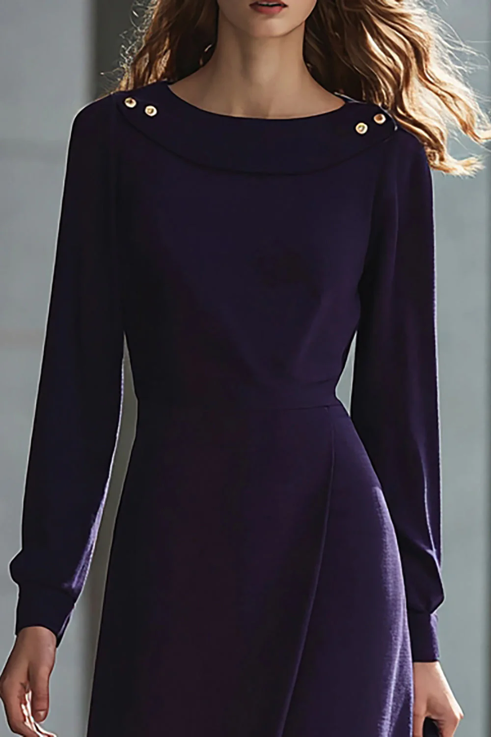 Fioletowa osłona z długim rękawem Midi Work Dress - Image 2