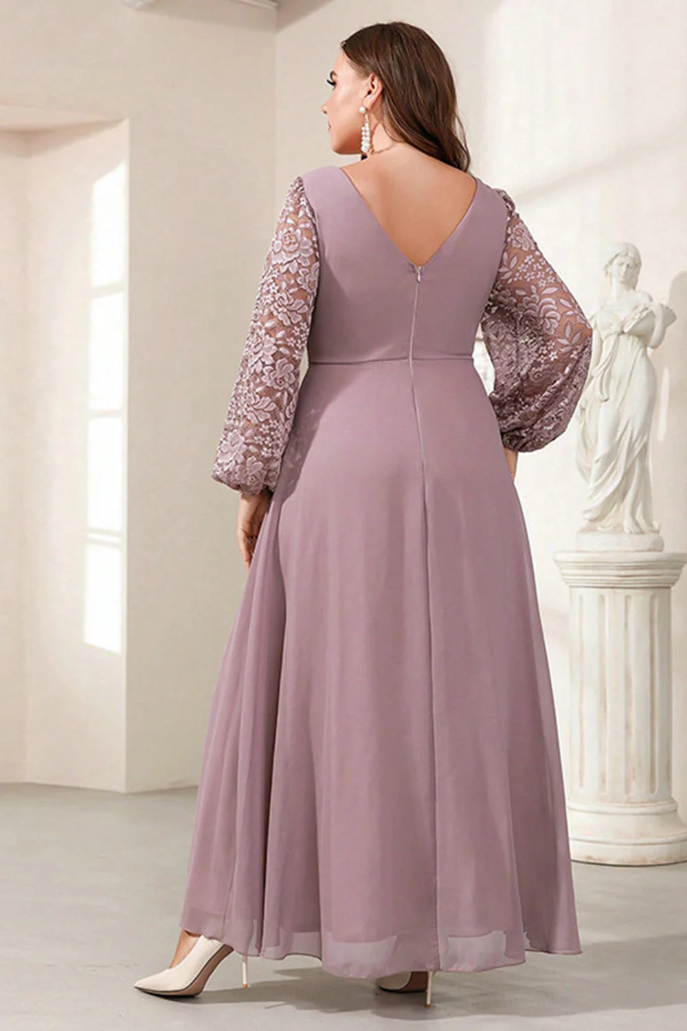 Fioletowa Szyfon Kształcie Litery A Plus Size Długa Sukienki Na Wesele z Appliques - Image 2