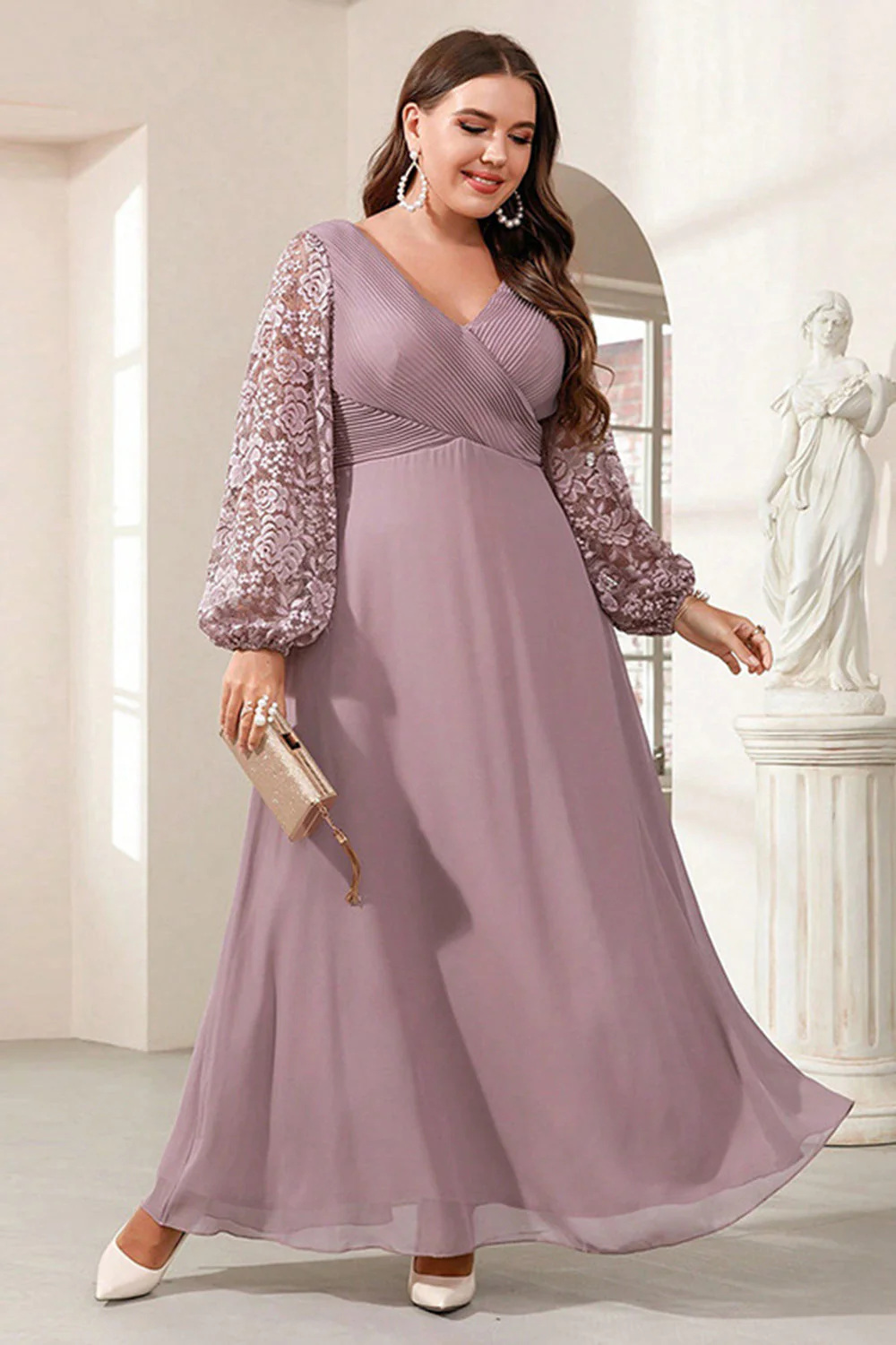 Fioletowa Szyfon Kształcie Litery A Plus Size Długa Sukienki Na Wesele z Appliques - Image 3