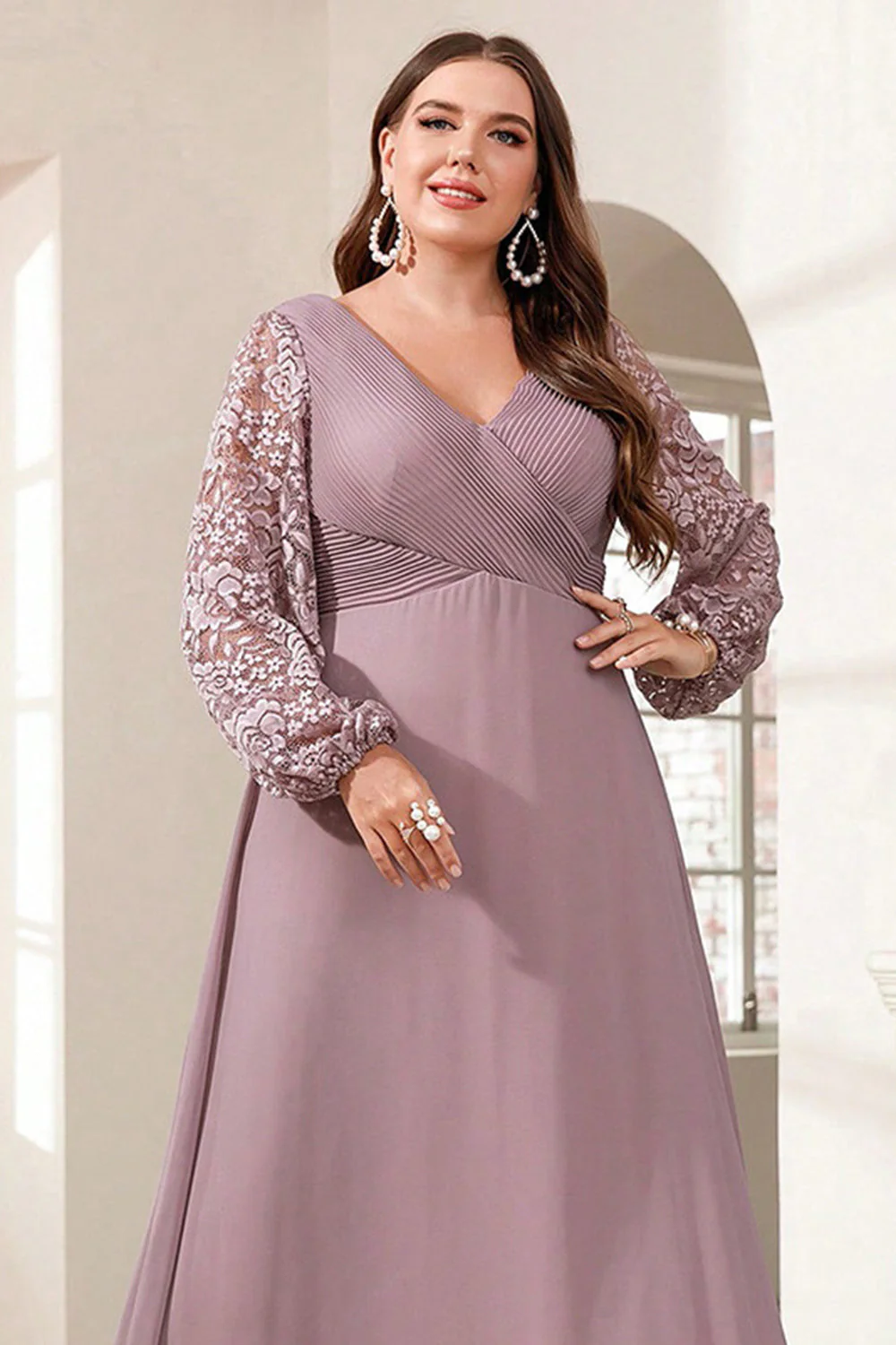 Fioletowa Szyfon Kształcie Litery A Plus Size Długa Sukienki Na Wesele z Appliques - Image 5
