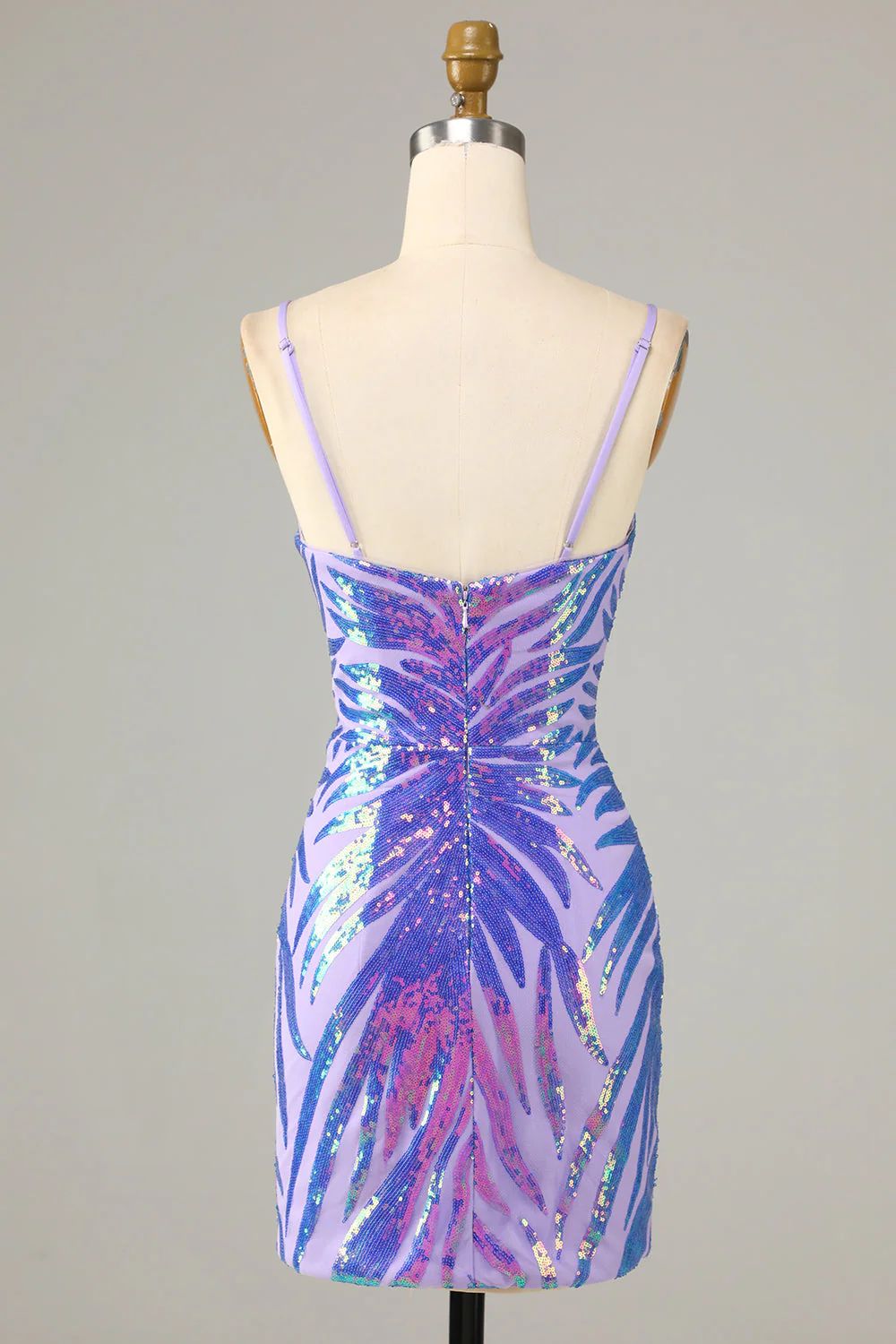 Fioletowe paski spaghetti cekinowa sukienka Bodycon Homecoming - Image 2