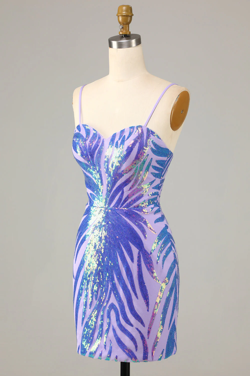Fioletowe paski spaghetti cekinowa sukienka Bodycon Homecoming - Image 3