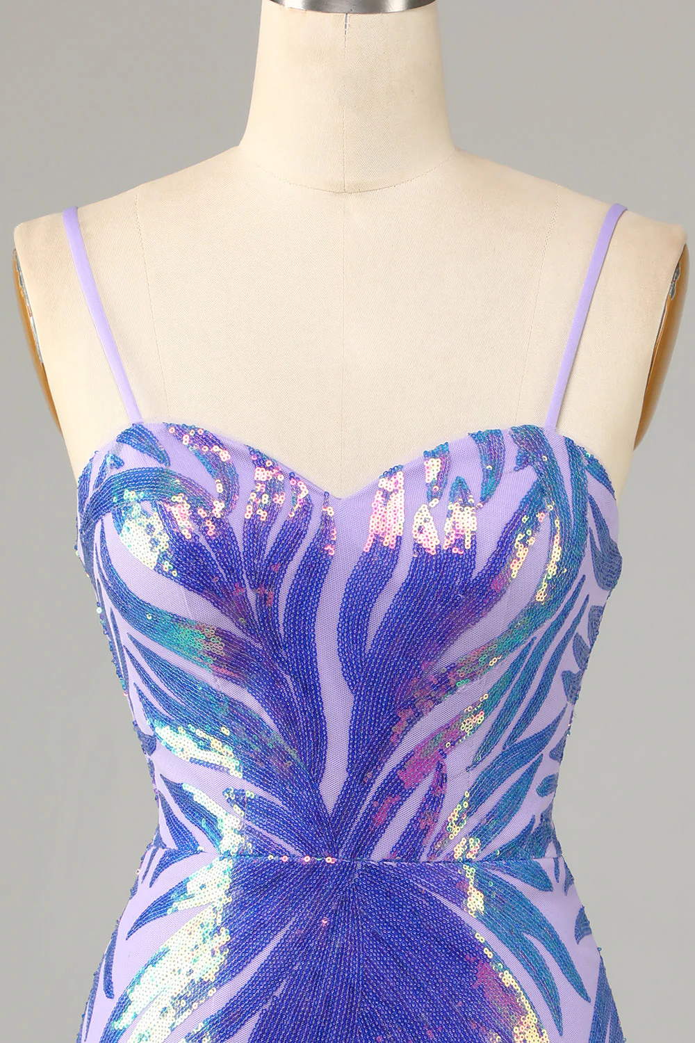 Fioletowe paski spaghetti cekinowa sukienka Bodycon Homecoming - Image 4