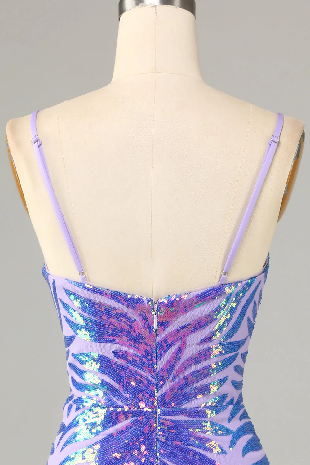 Fioletowe paski spaghetti cekinowa sukienka Bodycon Homecoming - Image 5
