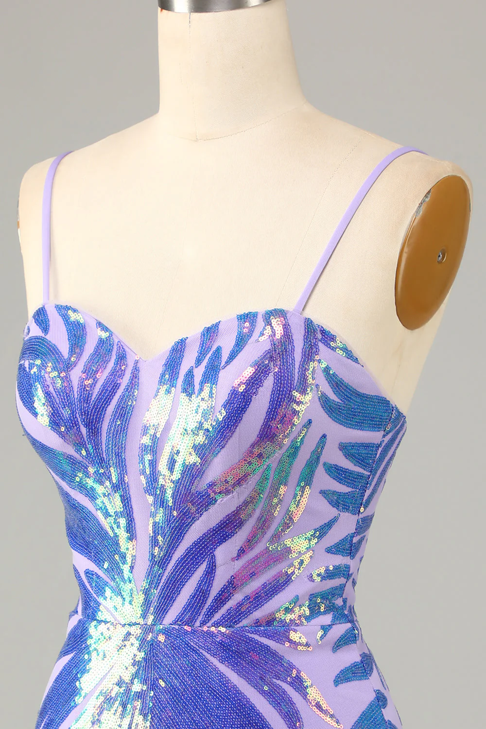 Fioletowe paski spaghetti cekinowa sukienka Bodycon Homecoming - Image 6