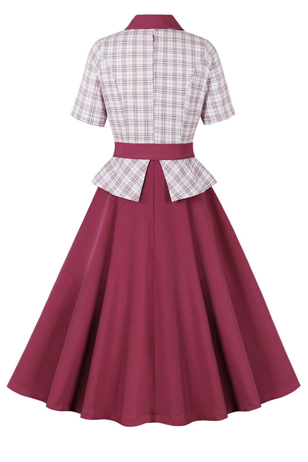 Fioletowo-czerwona krata z krótkimi rękawami Swing 1950 Sukienka - Image 2