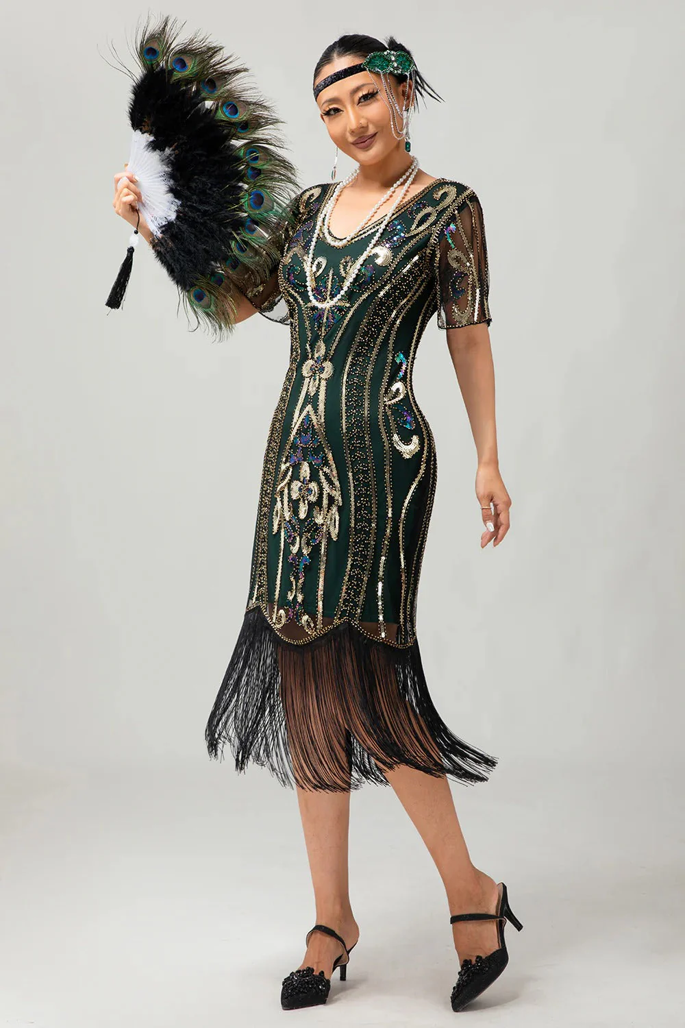 Flapper bordowa cekinowa sukienka bodycon z frędzlami z 1920 roku - Image 17