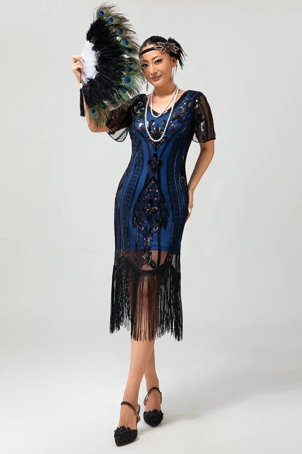 Flapper bordowa cekinowa sukienka bodycon z frędzlami z 1920 roku - Image 18