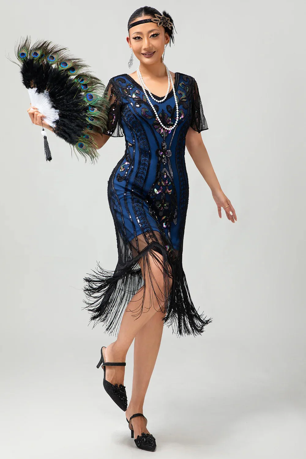 Flapper bordowa cekinowa sukienka bodycon z frędzlami z 1920 roku - Image 19