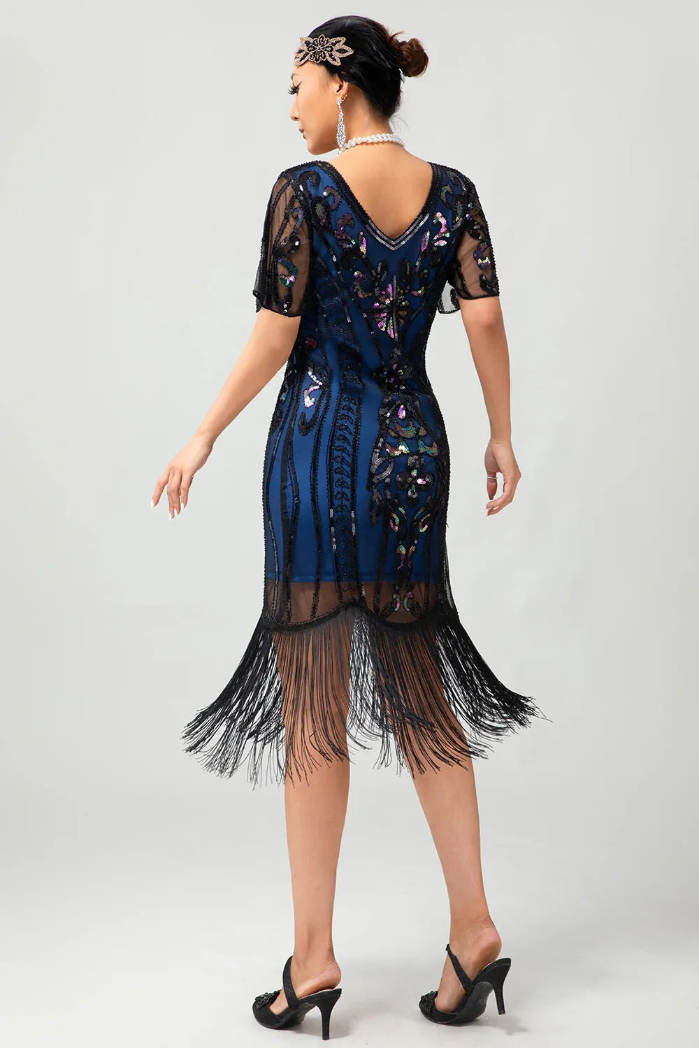 Flapper bordowa cekinowa sukienka bodycon z frędzlami z 1920 roku - Image 20