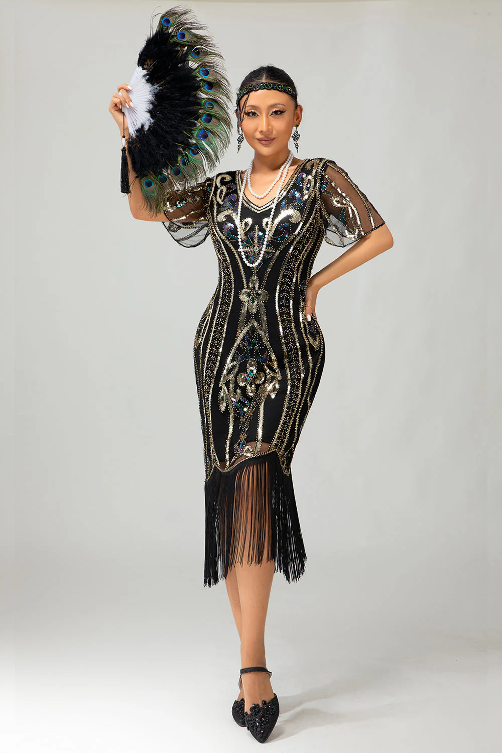 Flapper bordowa cekinowa sukienka bodycon z frędzlami z 1920 roku - Image 9