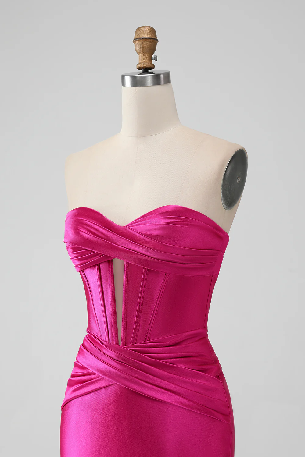 Fuksja Bodycon Sukienka Gorsetowe Koktajlowe z Dekolt W Kształcie Serca - Image 6