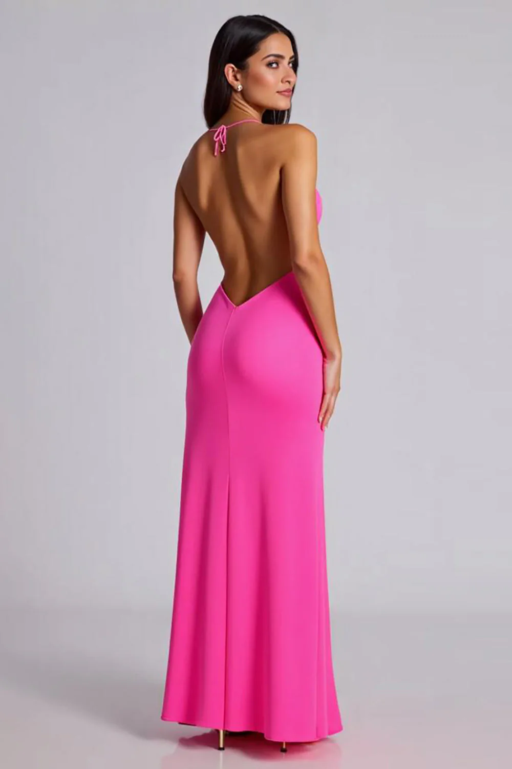 Fuksja syrenka halter formalna sukienka z rozcięciem - Image 2