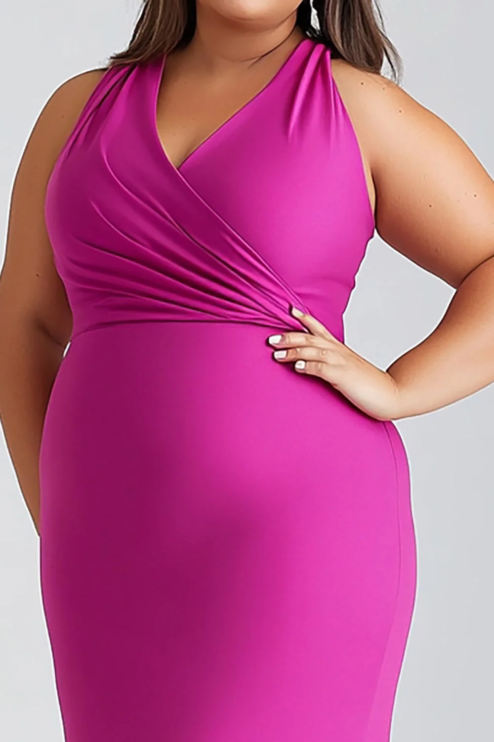 Fuksja Syrenka Satynowe Długa Plus Size Sukienki Na Wesele - Image 2