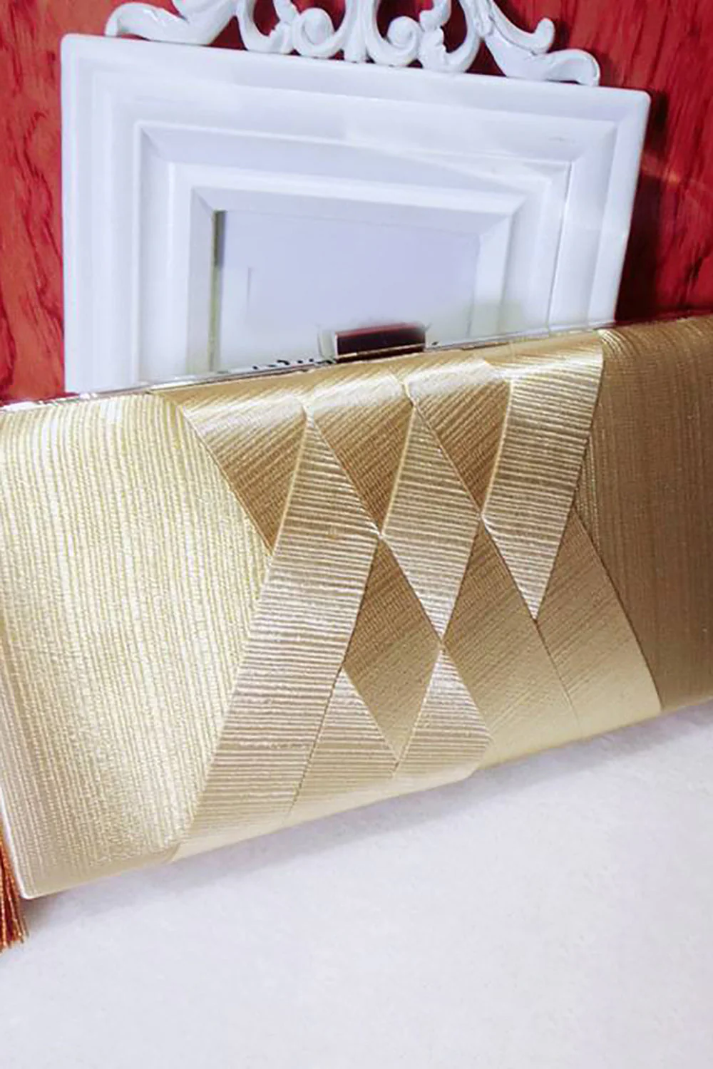 Golden Glitter Evening Clutch Bag z frędzlami - Image 2