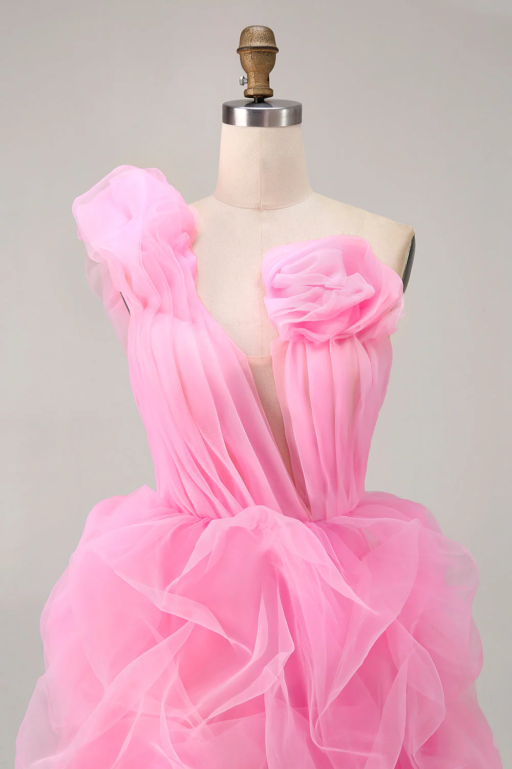 Gorąca różowa krótka sukienka z falbankami na jedno ramię i powrót do domu - Image 4
