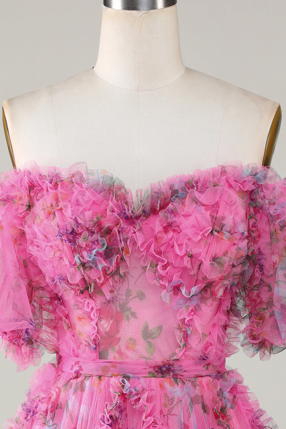 Gorgeous A Line Off the Shoulder Fuchsia Tinle Krótka sukienka Homecoming z krótkimi rękawami - Image 4