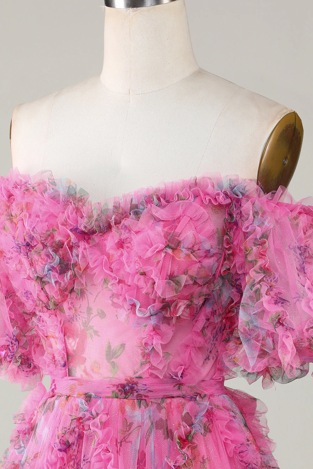 Gorgeous A Line Off the Shoulder Fuchsia Tinle Krótka sukienka Homecoming z krótkimi rękawami - Image 5