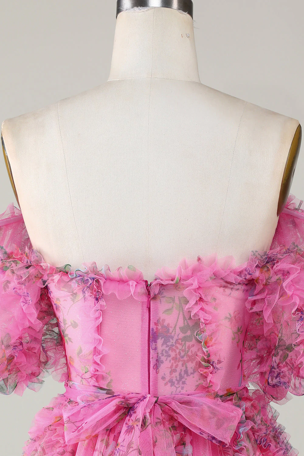 Gorgeous A Line Off the Shoulder Fuchsia Tinle Krótka sukienka Homecoming z krótkimi rękawami - Image 6