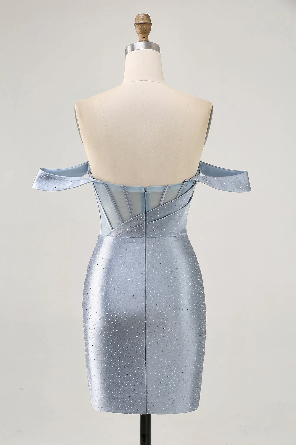 Gorset Dusty Blue Bodycon Z Odkrytymi Ramionami Sukienka Na Powrót Do Domu - Image 2