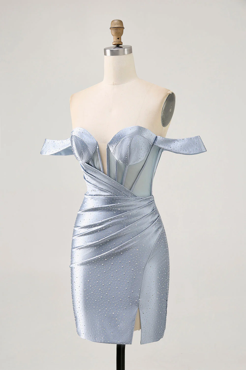 Gorset Dusty Blue Bodycon Z Odkrytymi Ramionami Sukienka Na Powrót Do Domu - Image 3