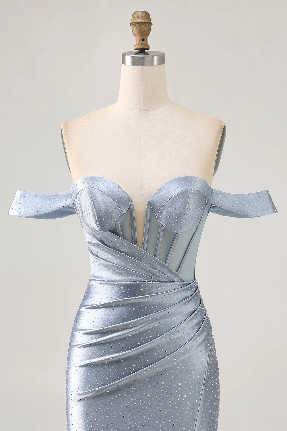 Gorset Dusty Blue Bodycon Z Odkrytymi Ramionami Sukienka Na Powrót Do Domu - Image 4