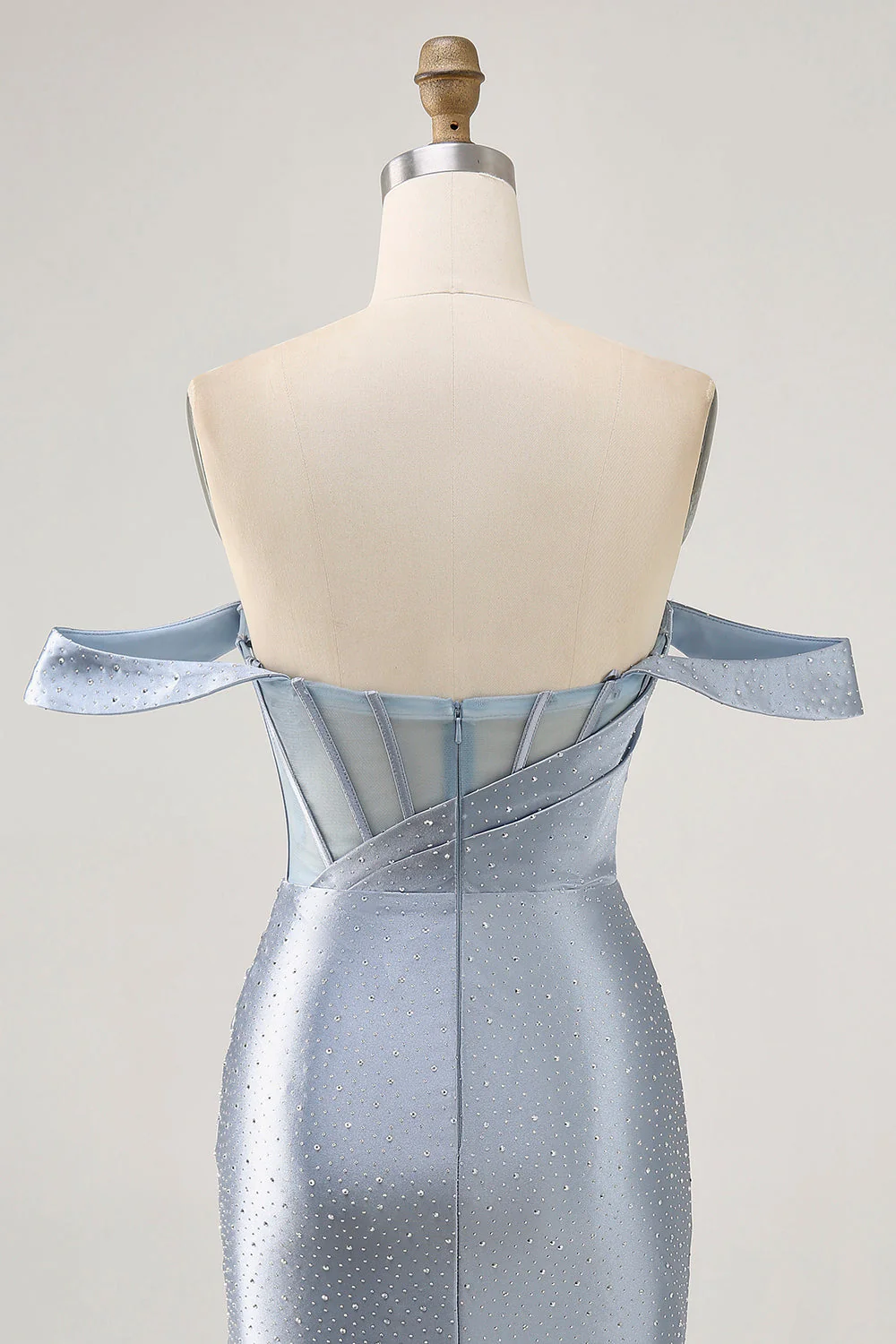 Gorset Dusty Blue Bodycon Z Odkrytymi Ramionami Sukienka Na Powrót Do Domu - Image 5