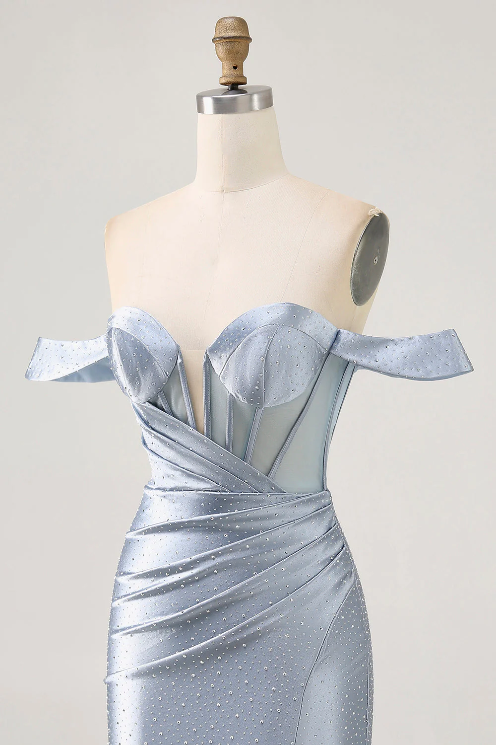Gorset Dusty Blue Bodycon Z Odkrytymi Ramionami Sukienka Na Powrót Do Domu - Image 6
