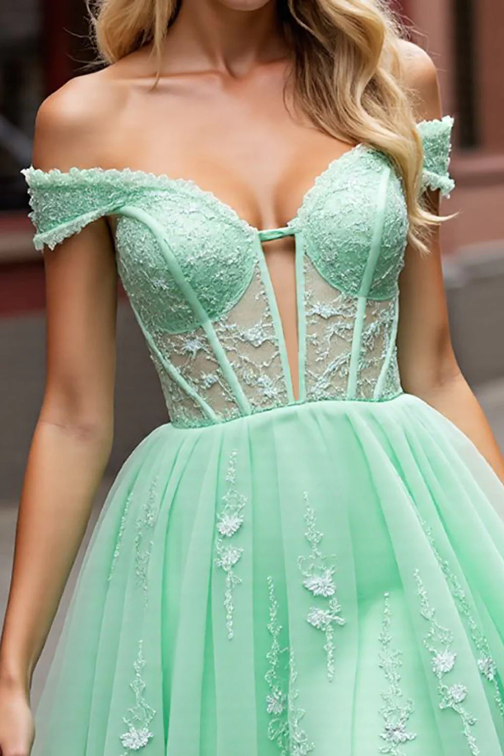Gorset Mint Green A Line Krótka sukienka na powrót do domu z aplikacjami - Image 4
