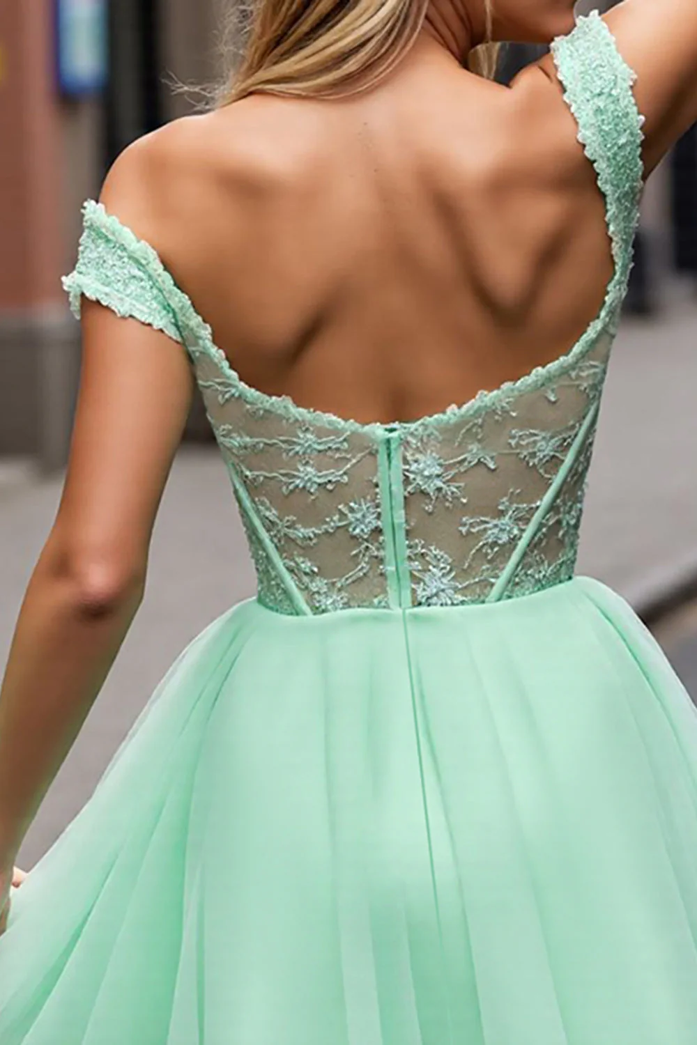 Gorset Mint Green A Line Krótka sukienka na powrót do domu z aplikacjami - Image 5