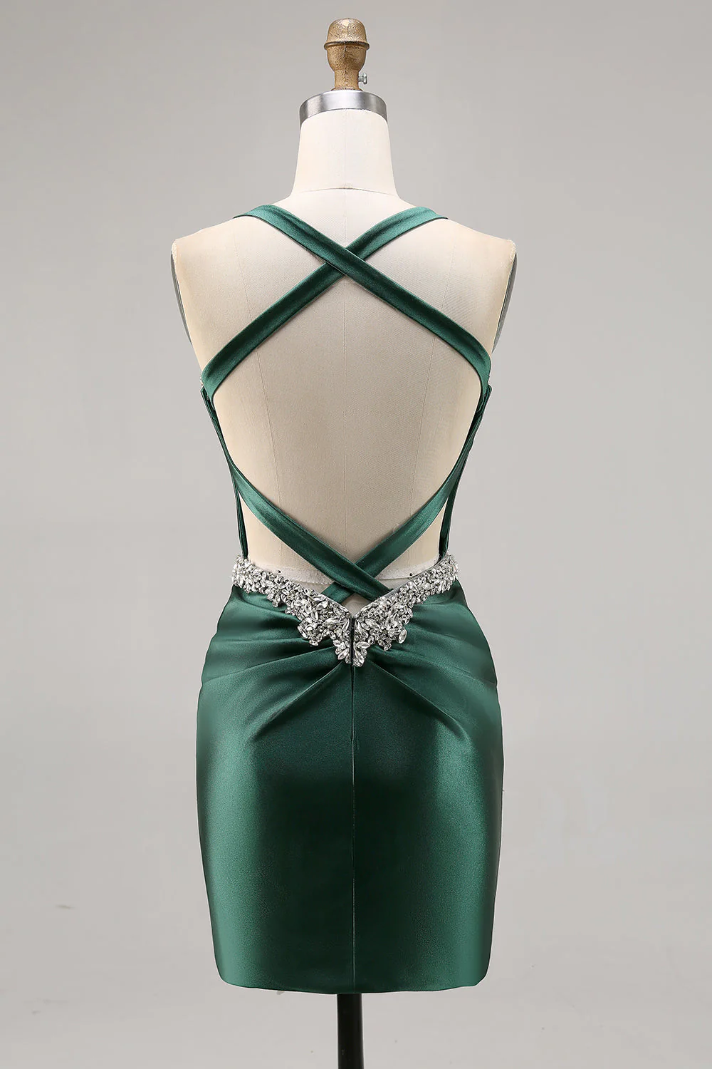 Gorset Satynowy Bodycon Ciemnozielona Sukienka Na Powrót Do Domu - Image 2