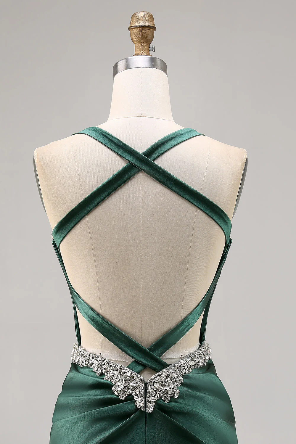 Gorset Satynowy Bodycon Ciemnozielona Sukienka Na Powrót Do Domu - Image 5