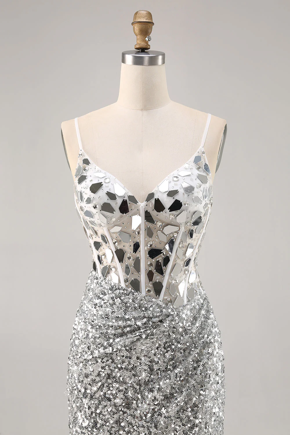 Gorset Srebrny Dekolt W Serek Bodycon Lustro Sukienka Powrót Do Domu - Image 4
