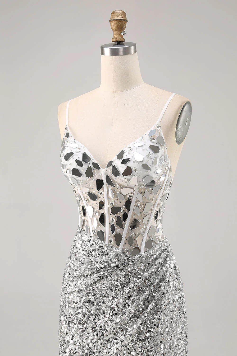 Gorset Srebrny Dekolt W Serek Bodycon Lustro Sukienka Powrót Do Domu - Image 6