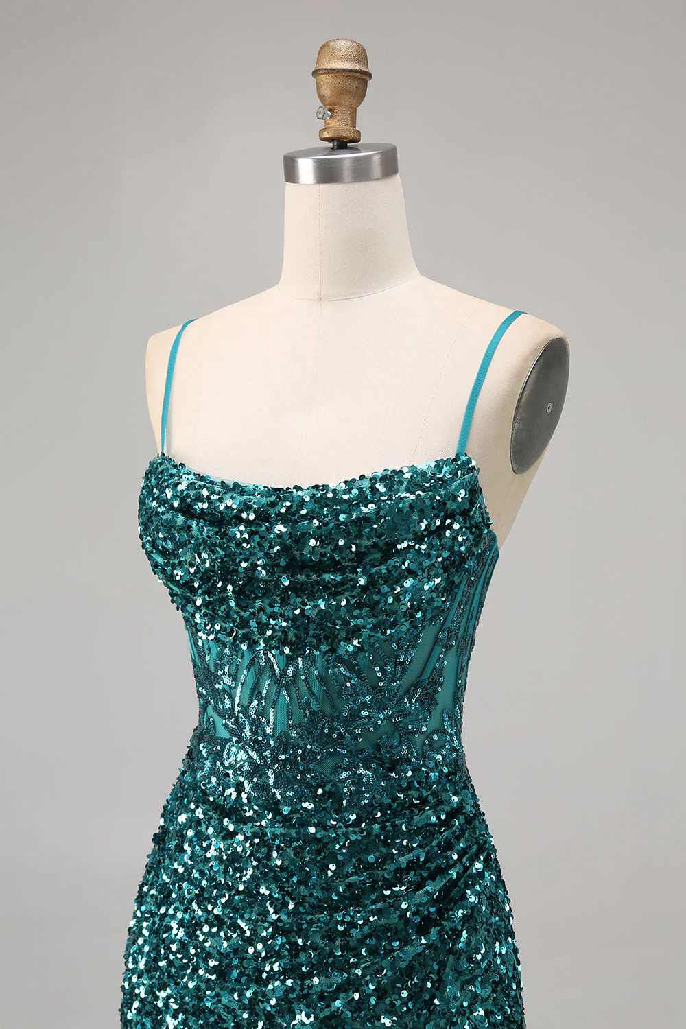 Gorset Szary Niebieski Bodycon Cekinowa Sukienka Na Powrót Do Domu - Image 11