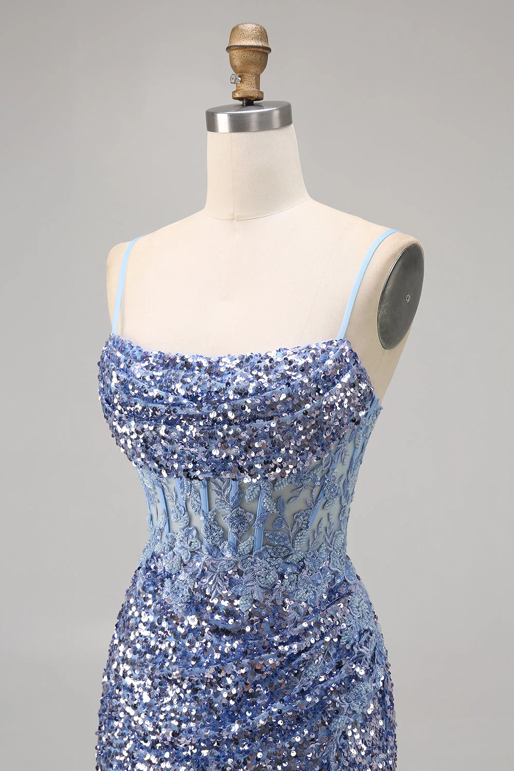 Gorset Szary Niebieski Bodycon Cekinowa Sukienka Na Powrót Do Domu - Image 6