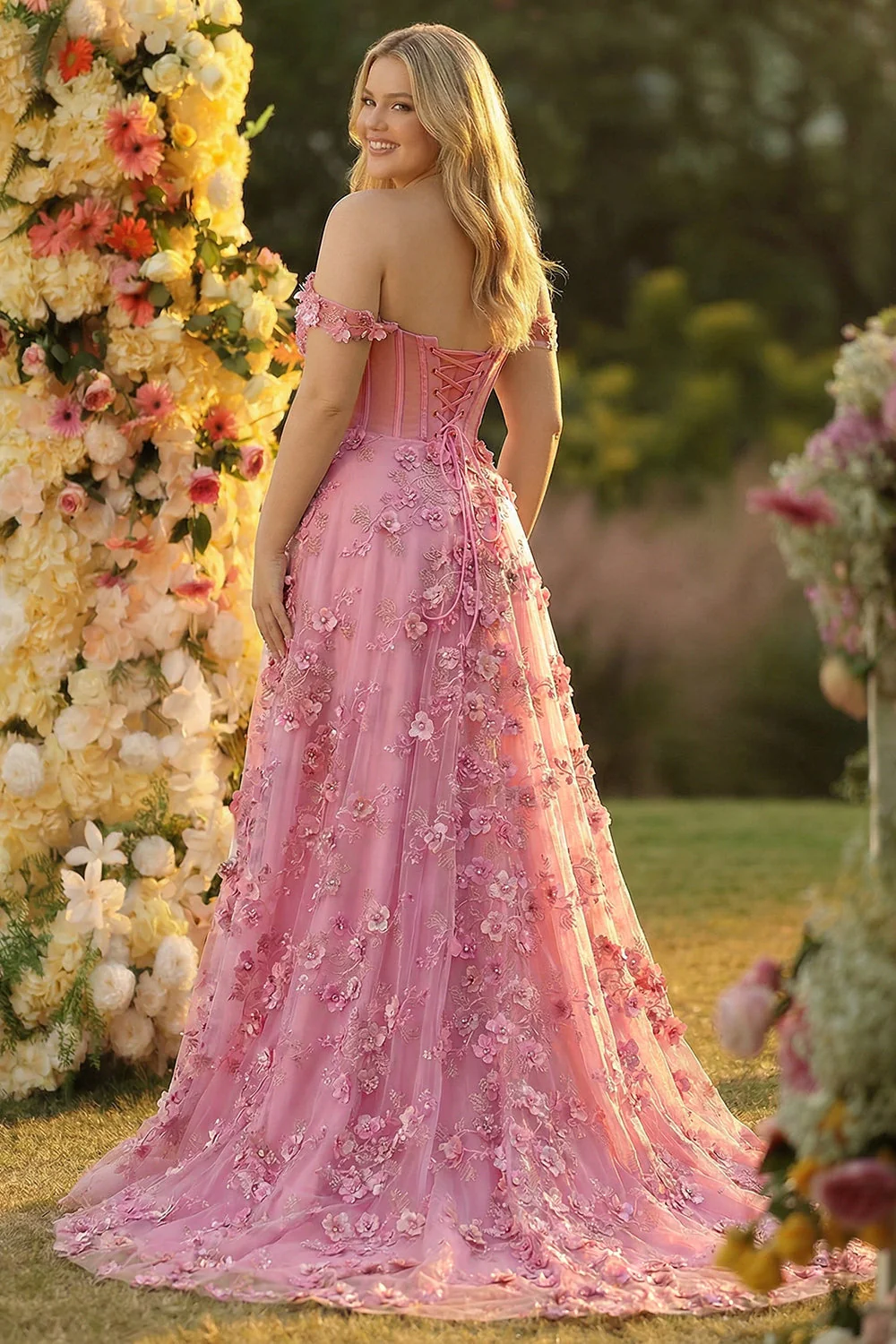 Gorset z odkrytymi ramionami, kroja A w rozmiarze plus size długa sukienka na bal z rozcięciem - Image 2