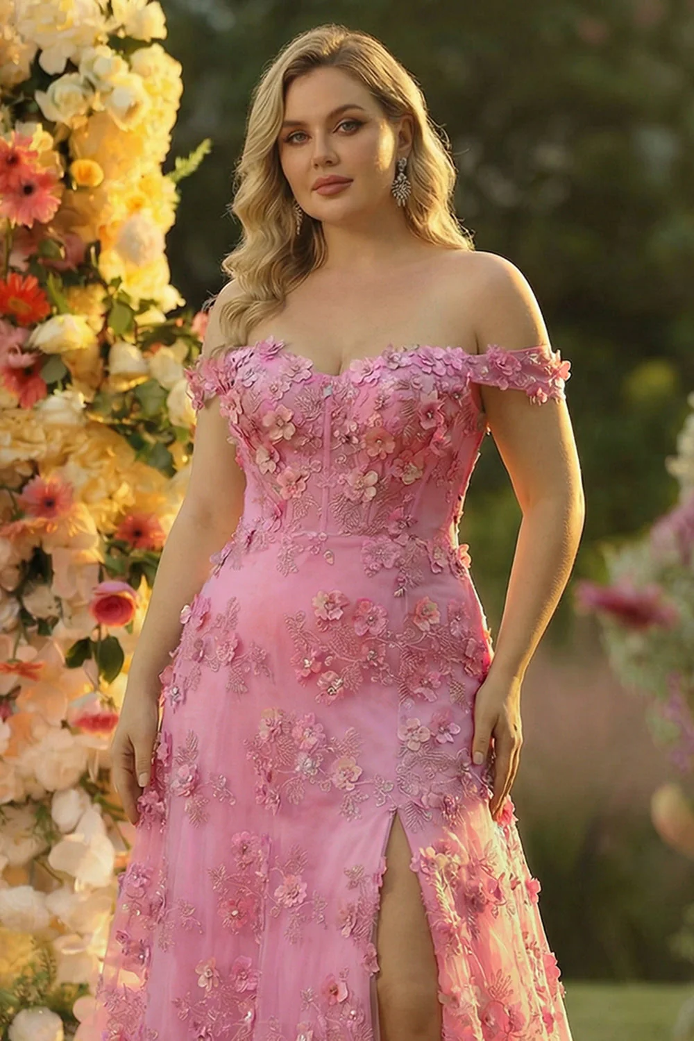 Gorset z odkrytymi ramionami, kroja A w rozmiarze plus size długa sukienka na bal z rozcięciem - Image 3