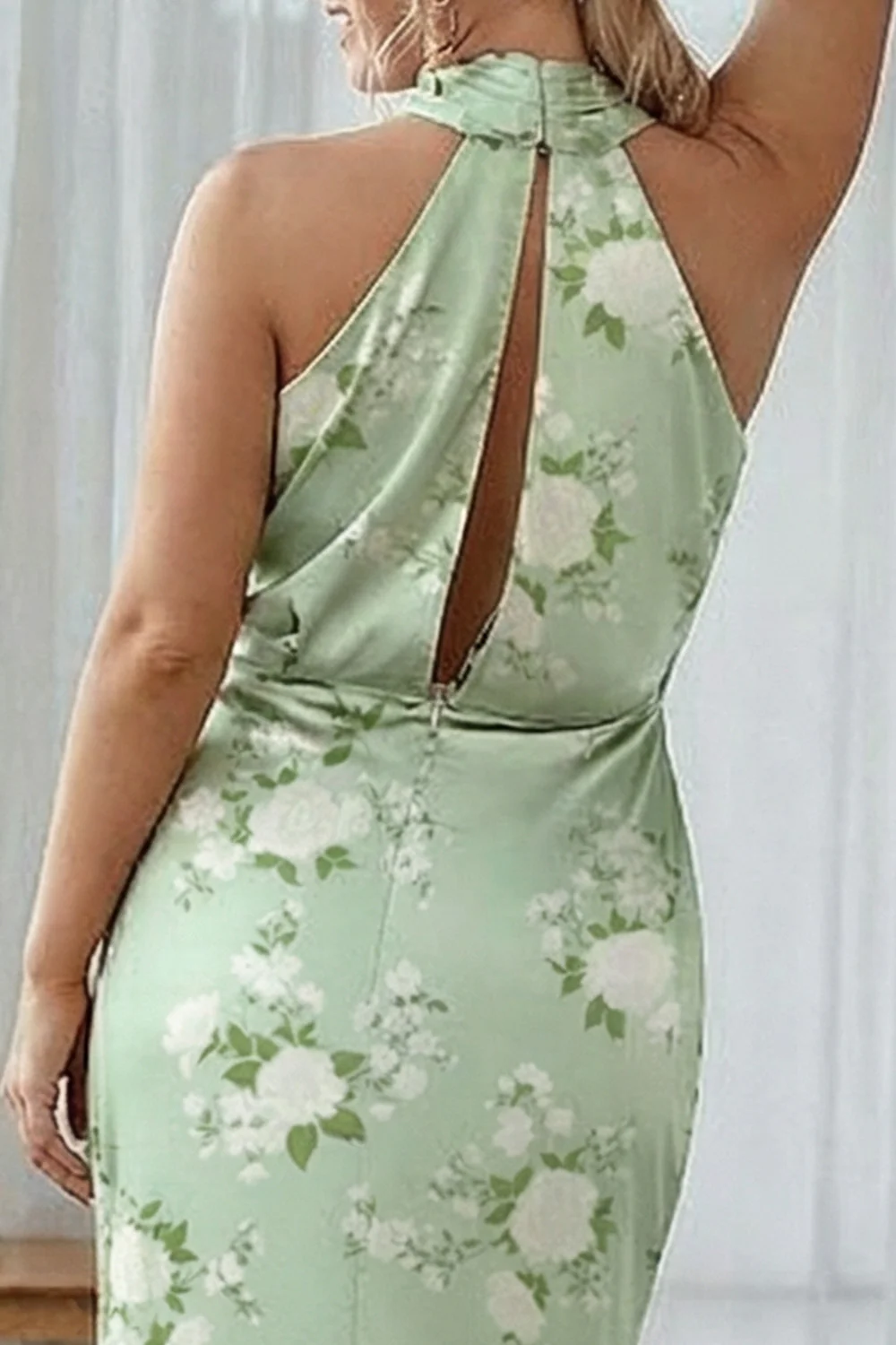 Granatowa Bloom Płaszczowa Halter Neck Satynowa Długa Sukienka Druhny - Image 18