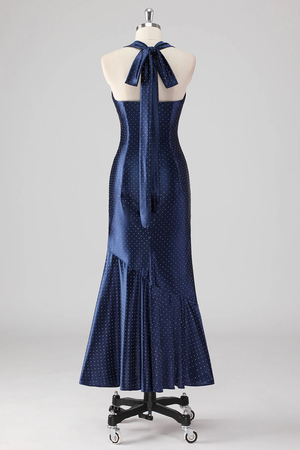 Granatowa Halter Beaded Mermaid Ruffles Długa Formalna Sukienka - Image 2