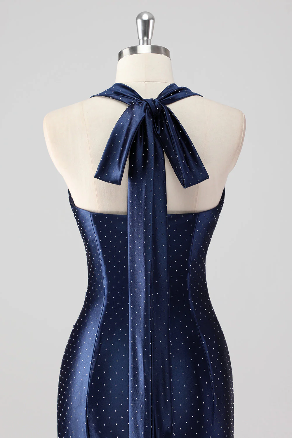 Granatowa Halter Beaded Mermaid Ruffles Długa Formalna Sukienka - Image 5