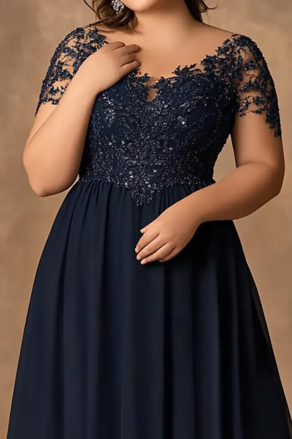 Granatowa Koronkowa Plus Size Długa Sukienki Na Wesele - Image 2