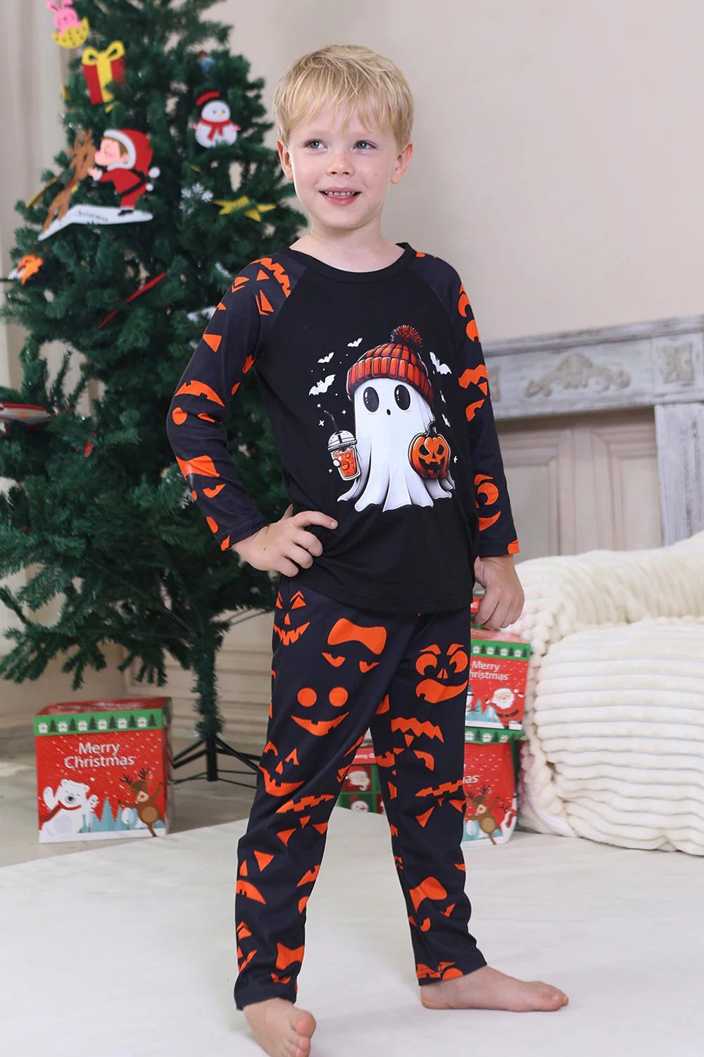 Granatowa Wydruk Na Halloween Rodzinna Świąteczna Piżama - Image 10