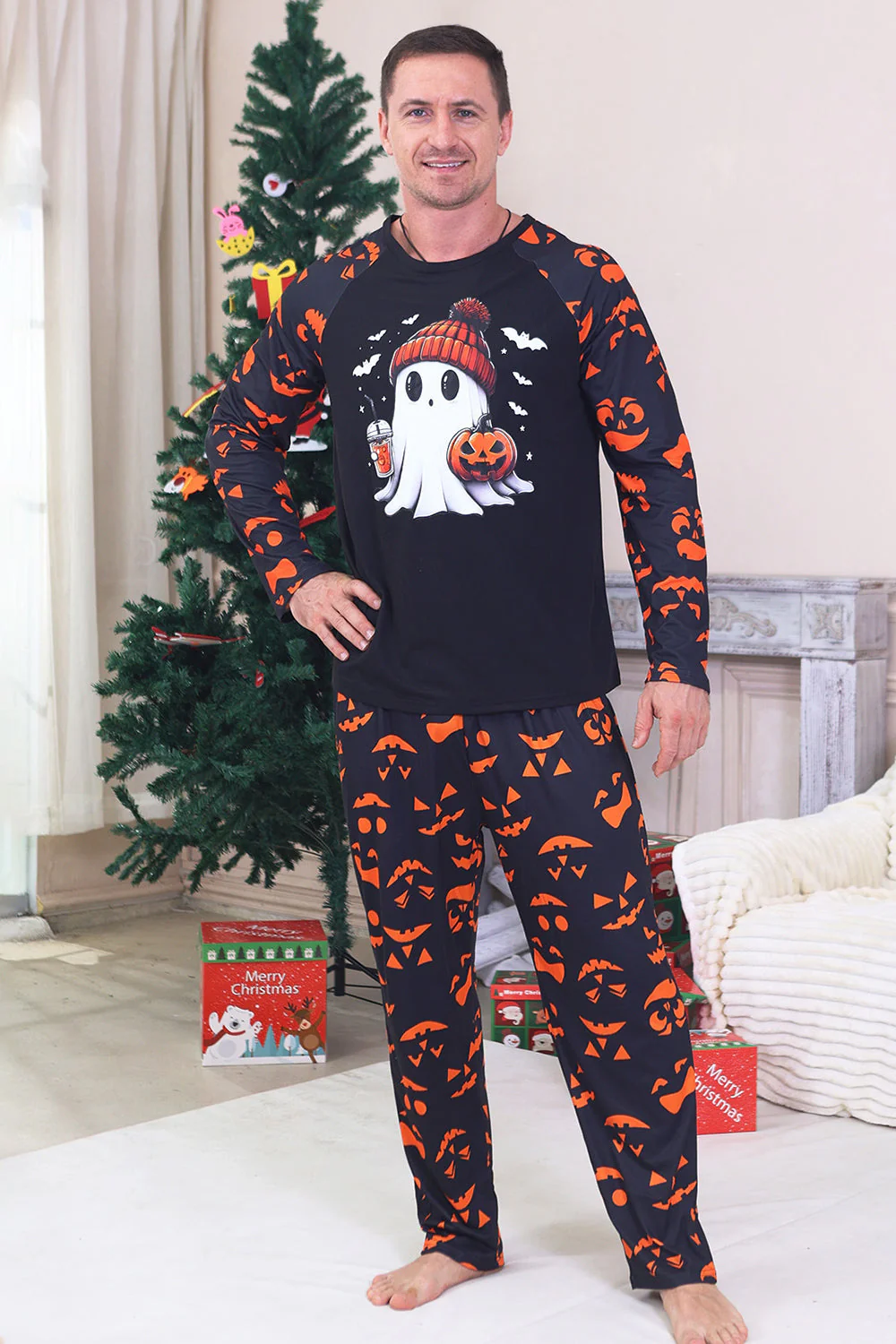 Granatowa Wydruk Na Halloween Rodzinna Świąteczna Piżama - Image 4
