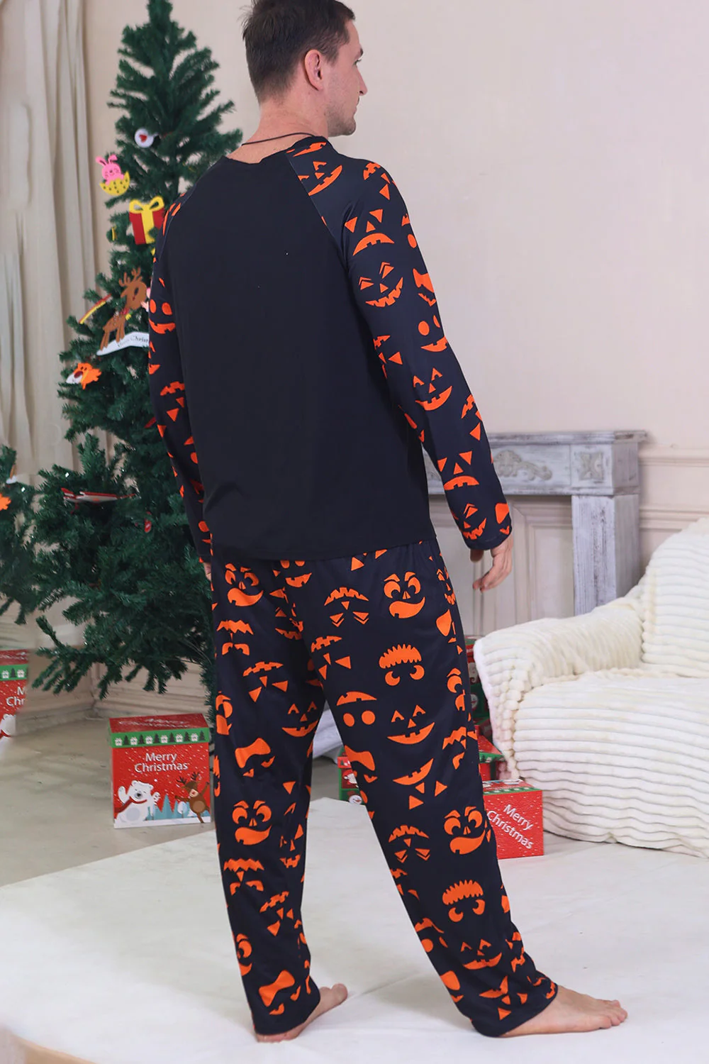 Granatowa Wydruk Na Halloween Rodzinna Świąteczna Piżama - Image 5