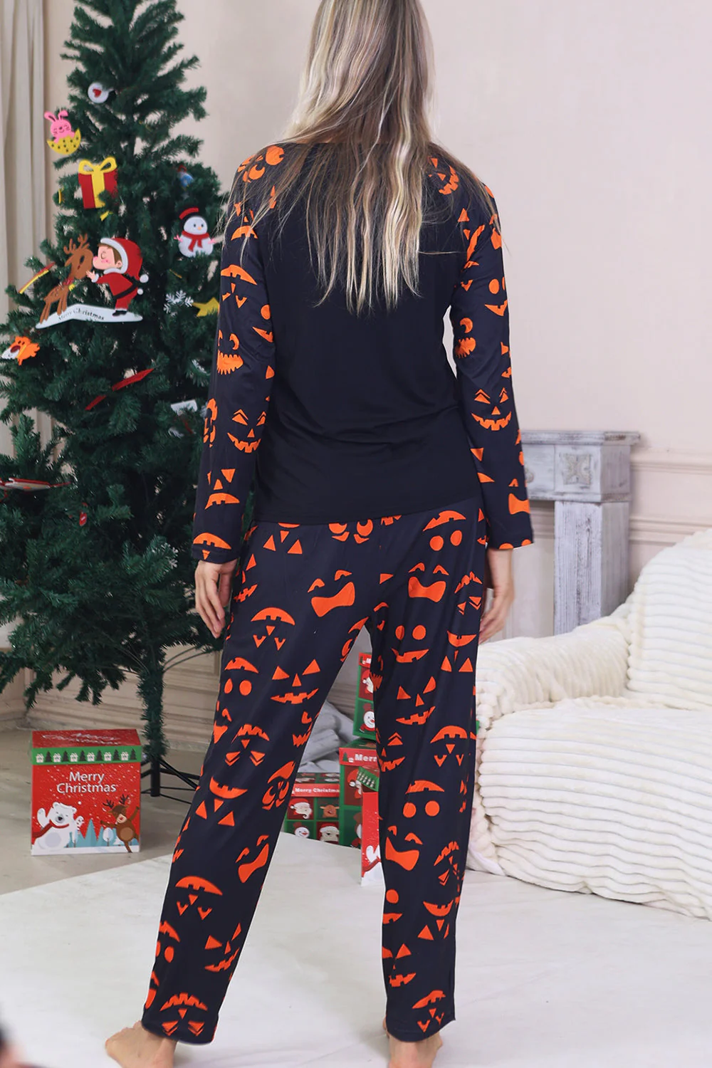 Granatowa Wydruk Na Halloween Rodzinna Świąteczna Piżama - Image 7