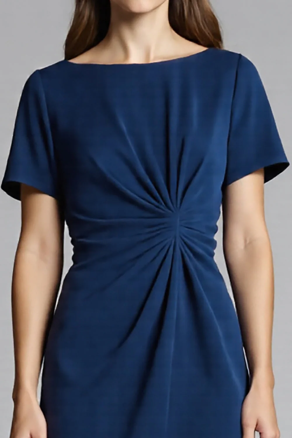 Granatowa sukienka robocza midi z marszczeniami - Image 3