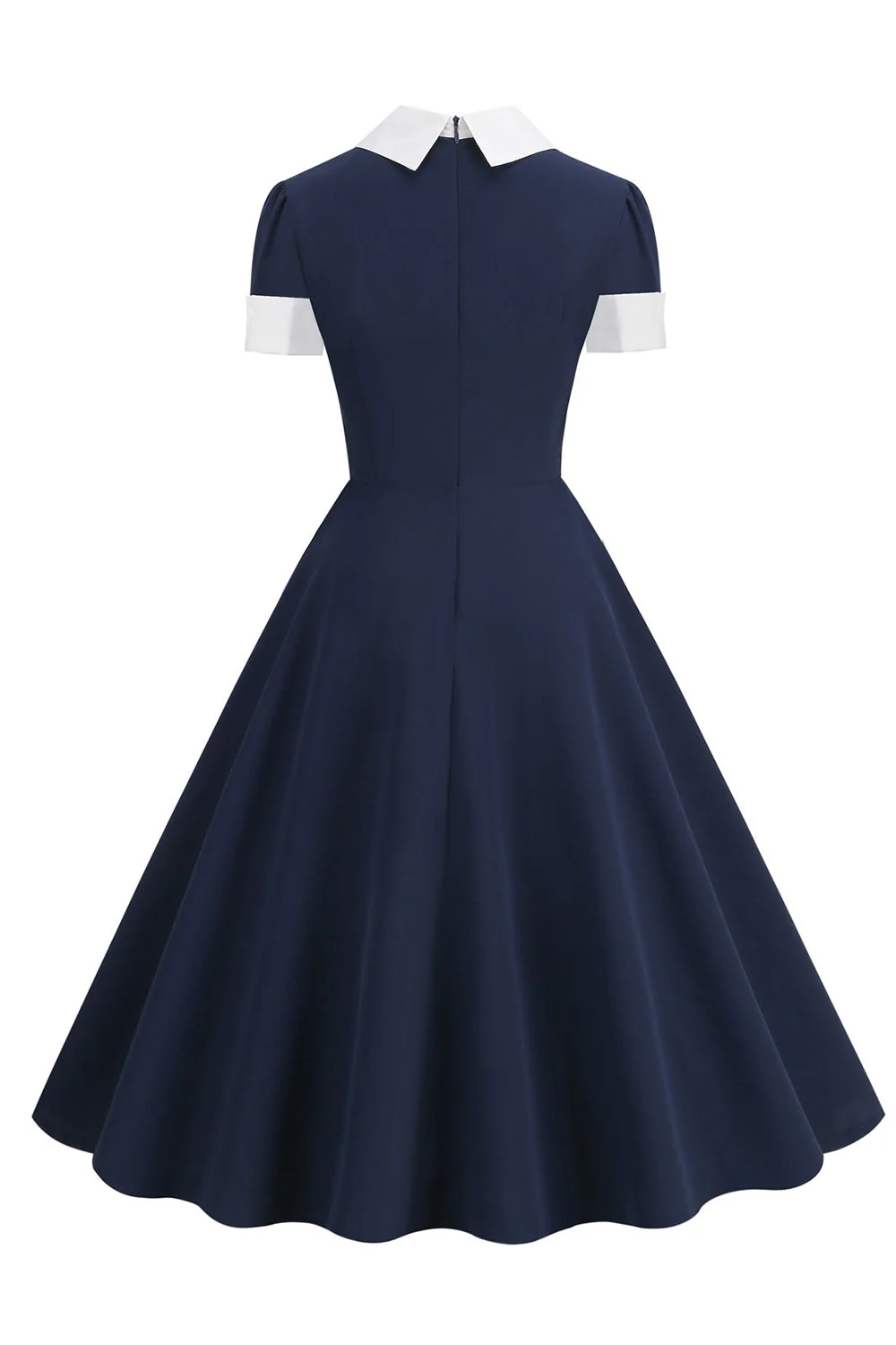 Granatowa Sukienka Z Dekoltem W Szpic 1950s Sukienka Z Kokardą - Image 2