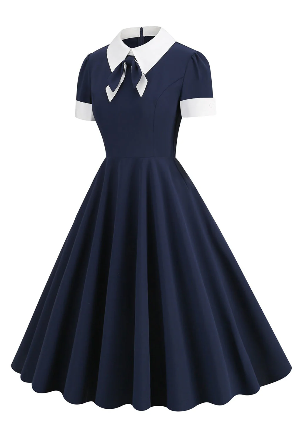 Granatowa Sukienka Z Dekoltem W Szpic 1950s Sukienka Z Kokardą - Image 5